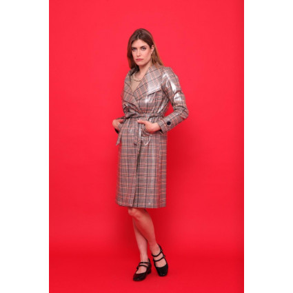 Manteau mi-long enduit Tweed beige et orange Hippocampe