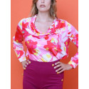 Hauts Col bénitier voile motif fleuri rose et rouge Hippocampe