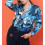 Blouse motif rétro fleurs tons bleus et oranges Hippocampe
