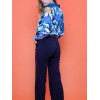 Blouse motif rétro fleurs tons bleus et oranges Hippocampe
