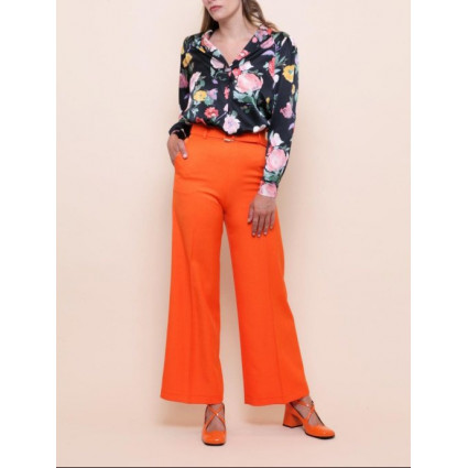 Blouse noire motif fleurs tons rose Hippocampe