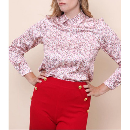 Chemise effet satin roses à fleurs Hippocampe