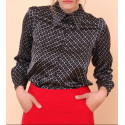 Chemise effet satin noire motif rétro blanc Hippocampe