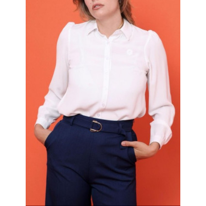 Chemise voile blanc fleur brodée Hippocampe