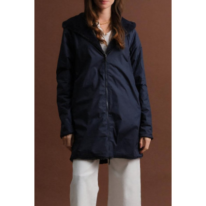 Parka mi-longue imperméable bleu fourrée bleu Goa
