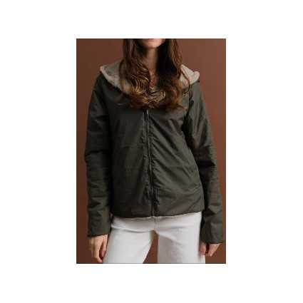 Parka courte imperméable kaki fourrée beige Goa