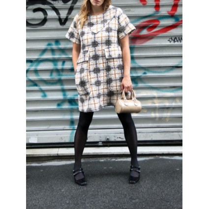 Robe laine bouclée style tartan Hippocampe