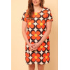Robe trapèze beige grosses fleurs 70’s orange Hippocampe