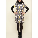 Robe trapèze motif psychédélique noir blanc jaune Hippocampe