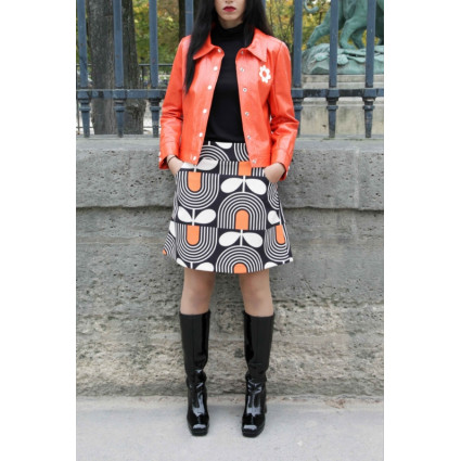 Jupe trapèze courbes noir blanc orange Hippocampe