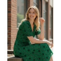 Robe bas asymétrique vert fleurs noires Goa