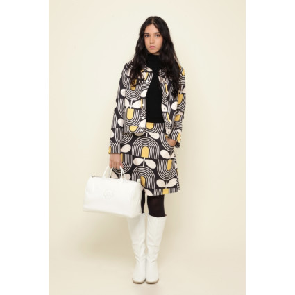 Blouson seventies courbes noir blanc et couleurs