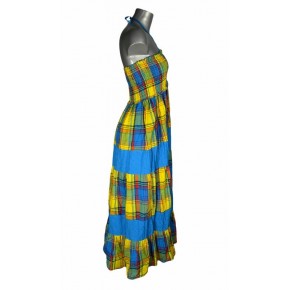 Tissu Voile De Soie Imprimé Madras Jaune Et Bleu - 40 Mètres X 1.50 M, 100% Soie, Neuf Pour Couture