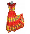 Robe longue madras multicolore broderie rouge