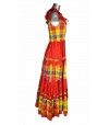Robe longue madras multicolore broderie rouge